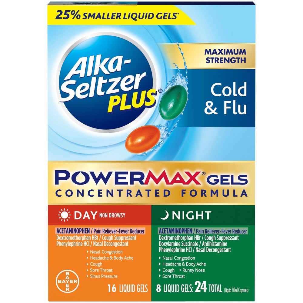 ALKA SELTZER + POWERMAX GEL COLD & FLU D/N 24