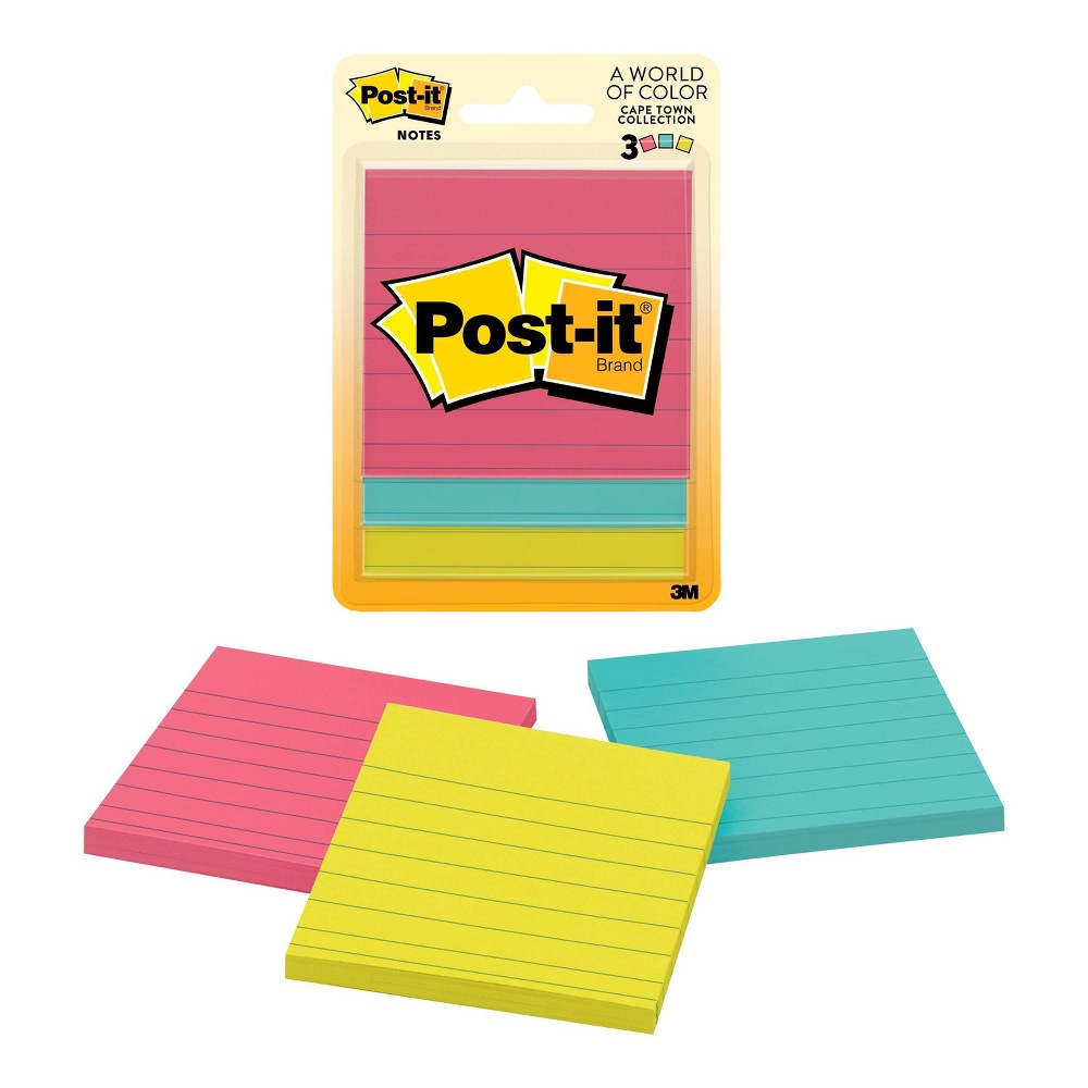 POST IT NOTE PAD 3 X 3" LINED ASST 3 PK #6301