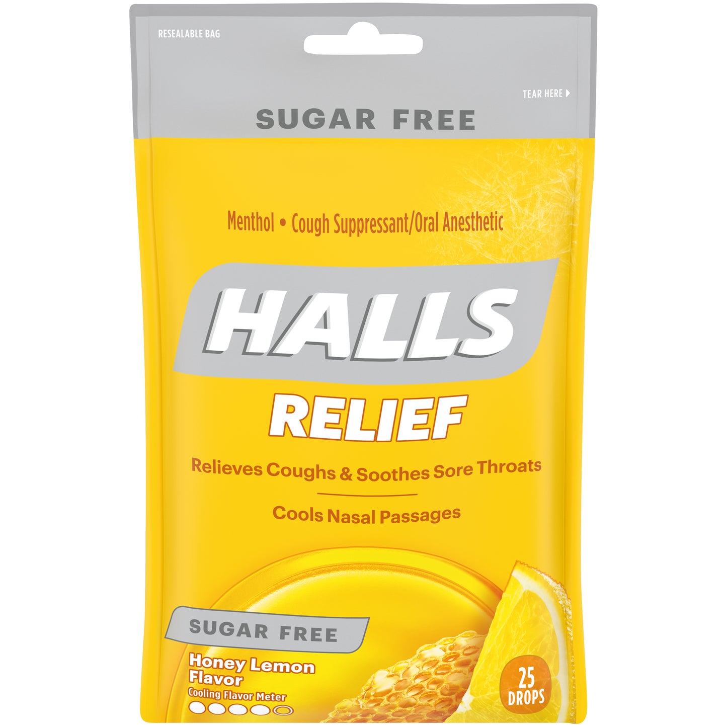 HALLS HONEY LEMON SUGAR FREE BAG 25