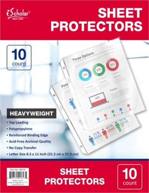 SHEET PROTECTORS POLY 10CT H/WEIGHT ISCHOLAR
