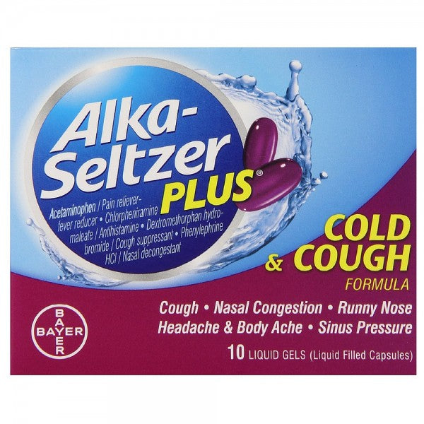 ALKA SELTZER + COLD/COUGH LIQUID GEL 10