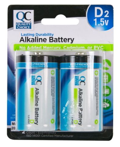 QC ALKALINE D BATTERY 2PK
