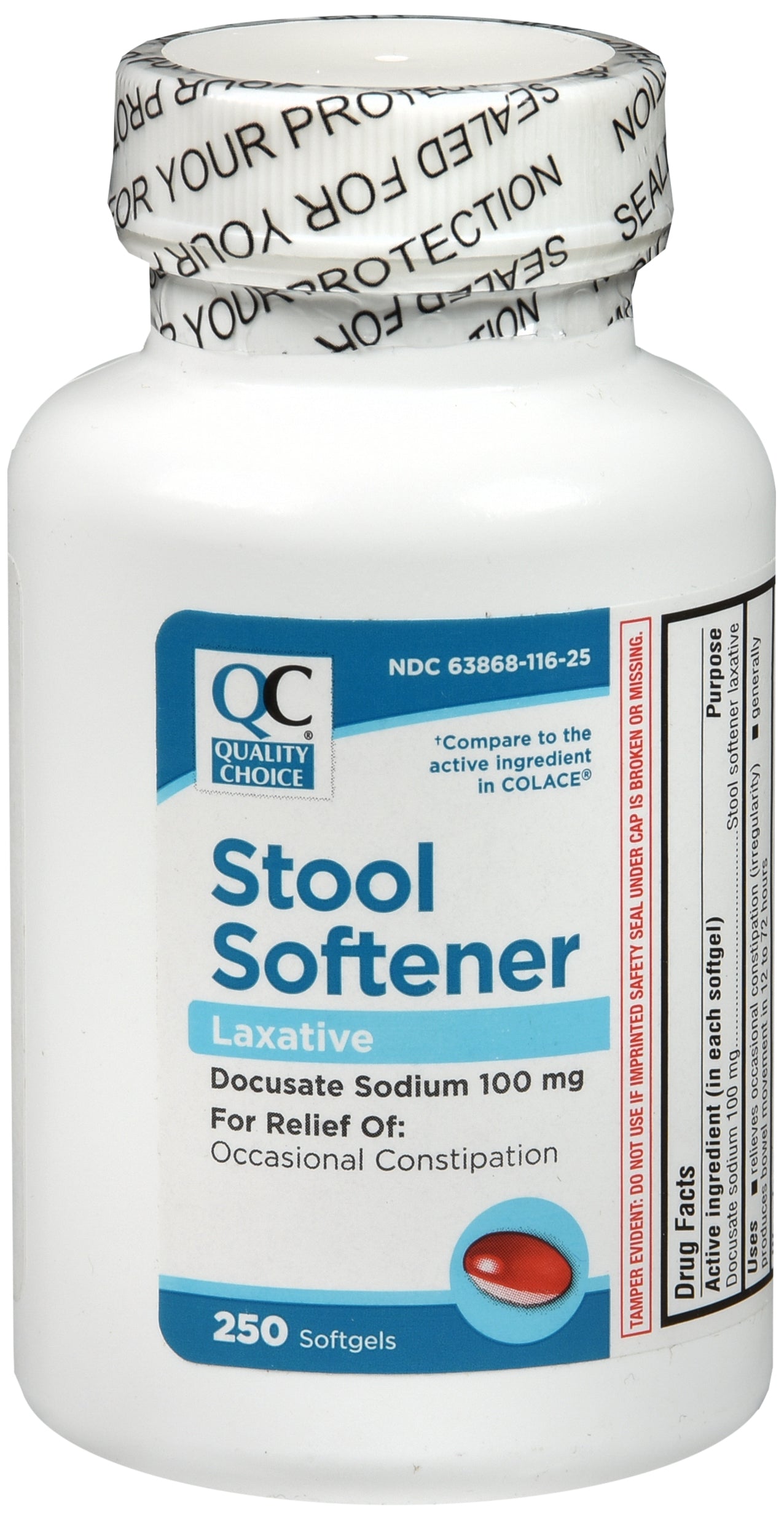 QC STOOL SOFTENER SOFTGEL 100 MG 250