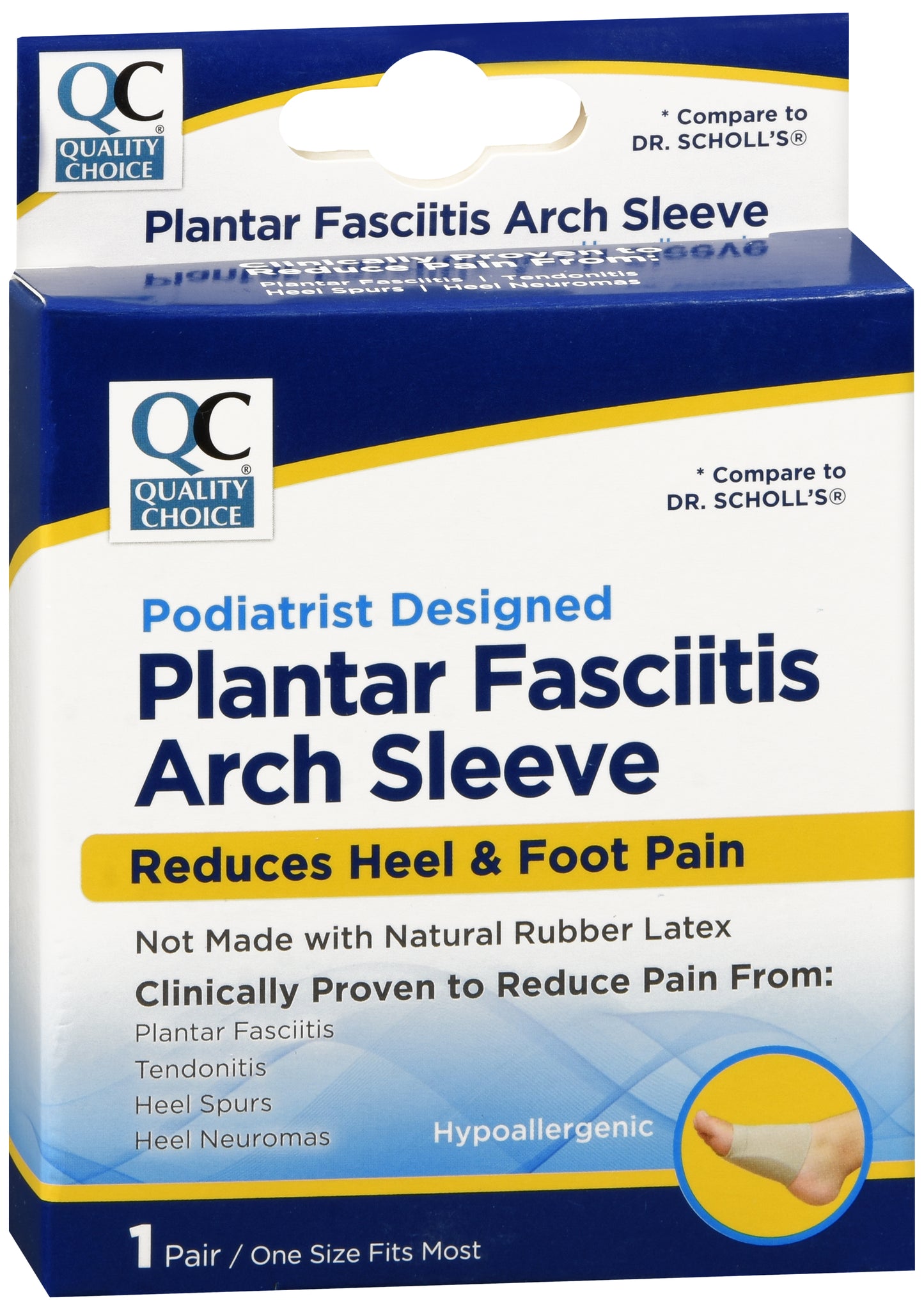 QC PLANTAR FASCIITIS GEL ARCH SLEEVE 1 SZ PR