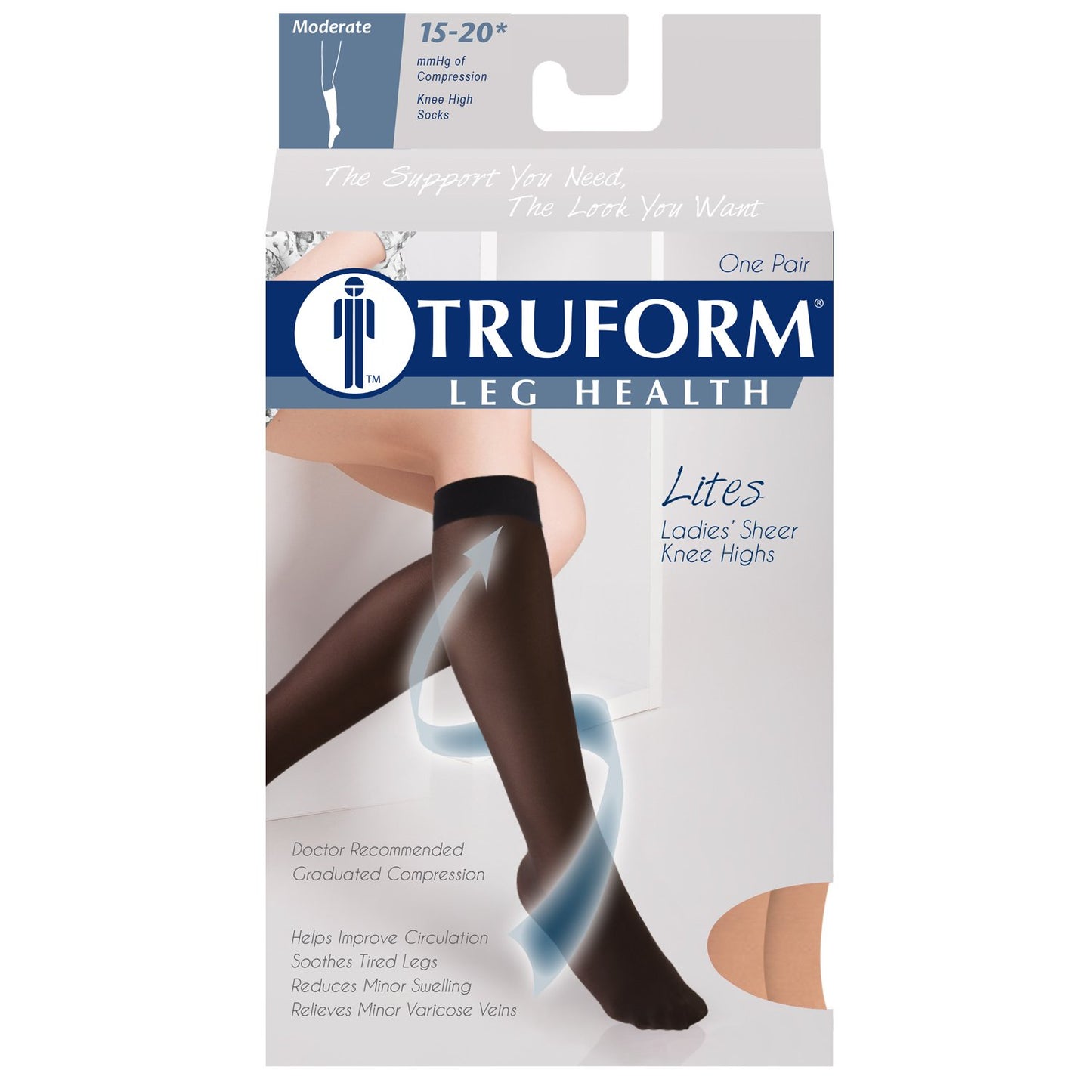 KNEE HIGH 15-20 TRUFORM LITES CT BGE LG