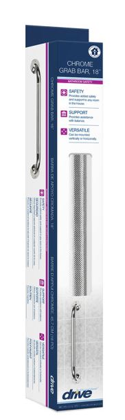 GRAB BAR WALL MOUNT CHROME KNURLED 18" DRIVE