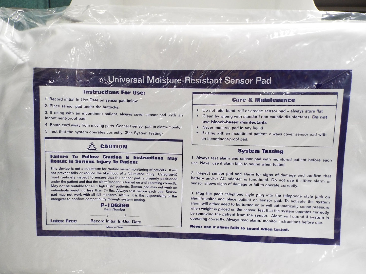 ALARM UNIVERSAL CHAIR SENSOR PAD 10"X15" 1 YR