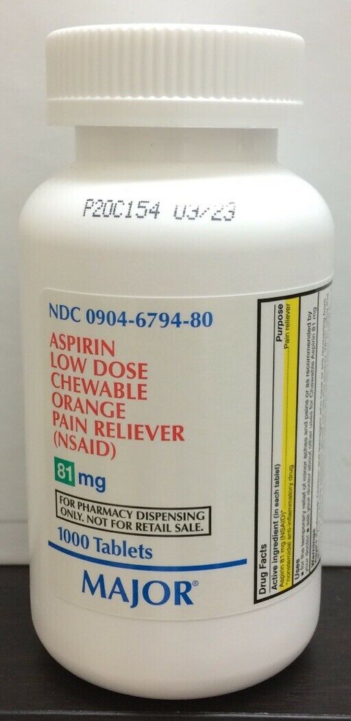 ASPIRIN TAB 81 MG CHEWABLE 1000 OTC MAJOR