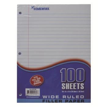 FILLER PAPER WIDE RULED 100 SHEETS