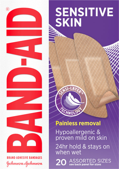 BAND AID SENSITIVE SKIN ASSORTED 20
