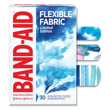 BAND AID FLEX FABRIC WATER COLOR BLUE ASST 30