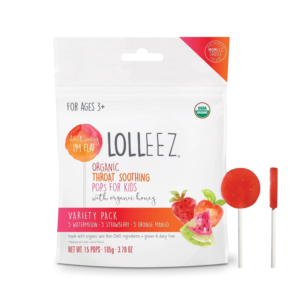 LOLLEEZ ORGANIC THROAT POPS FOR KIDS ASST 15