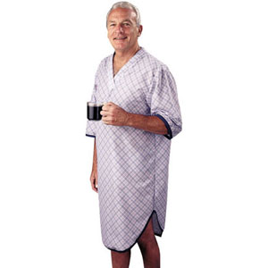 PATIENT GOWN SLEEPSHIRT SH SLV BLUE PLAID LG