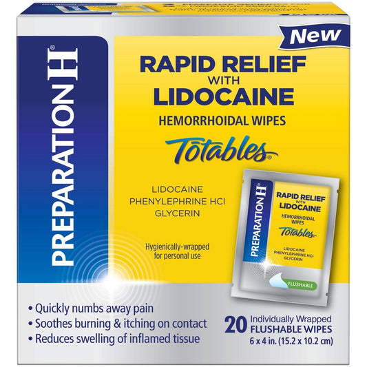PREP H RPD RELF TOTABLES W/LIDOCAINE WIPES 20