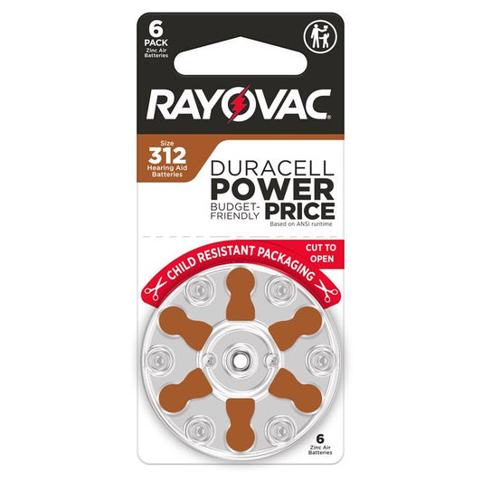 RAYOVAC ZINC HEARING AID BAT #312CR-6ROVUS.01