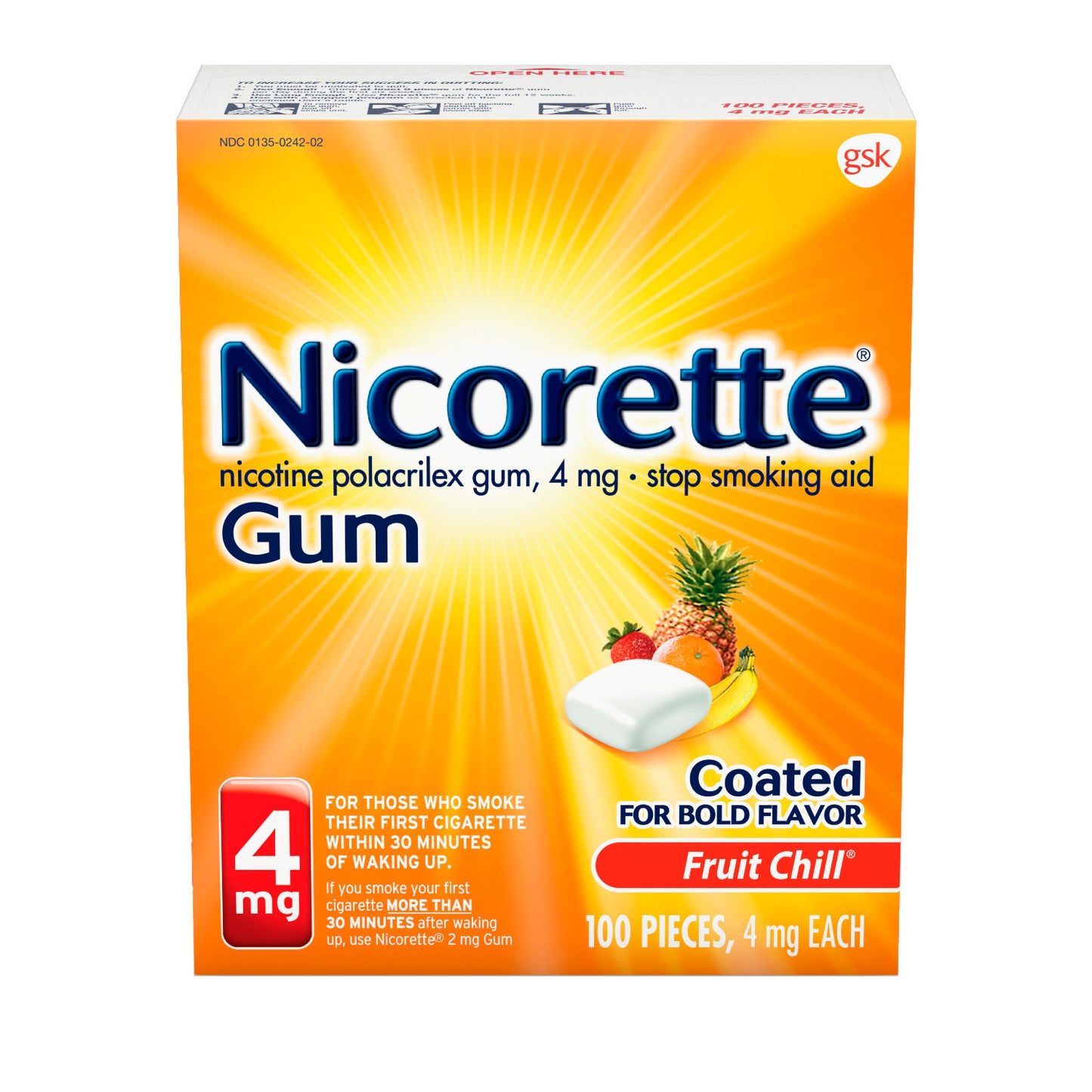NICORETTE GUM FRUIT CHILL COATED 4 MG 100