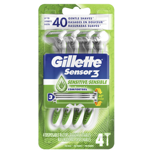 SENSOR 3 BLADE DISPOSABLE RAZOR FOR MEN 4 PK
