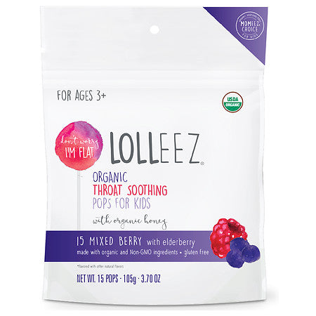 LOLLEEZ ORGANIC THROAT POPS FOR KIDS BERRY 15