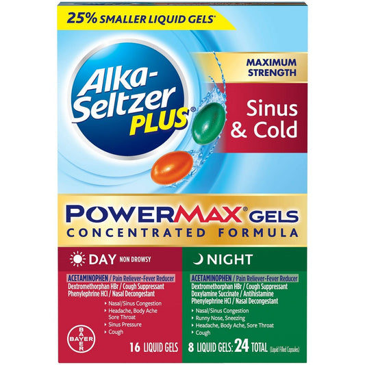 ALKA SELTZER + POWERMAX GEL SINUS DAY/NGHT 24