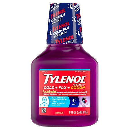 TYLENOL COLD MS NITE W/BERRY BURST 8OZ NO PSE