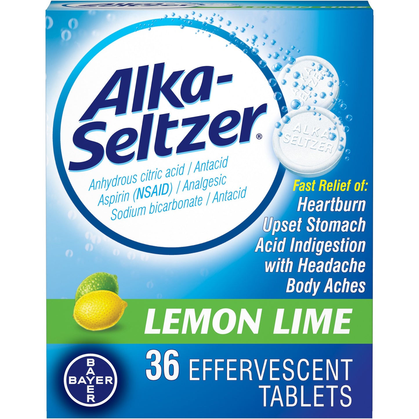 ALKA SELTZER TAB LEMON/LIME 36