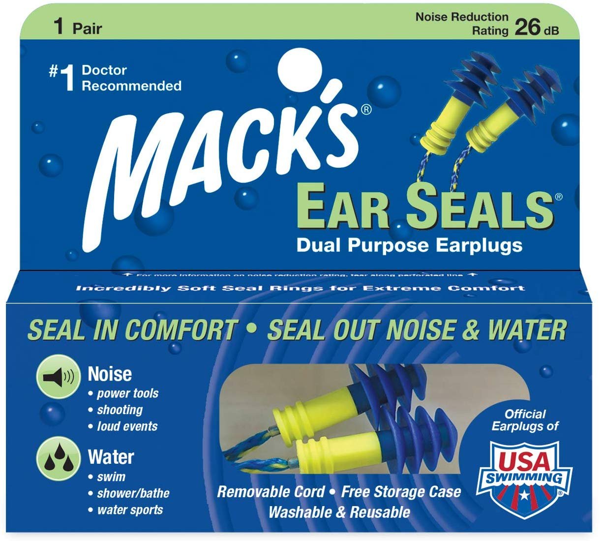 MACK'S EAR SEALS W/REMOVABLE CORD 1 PAIR