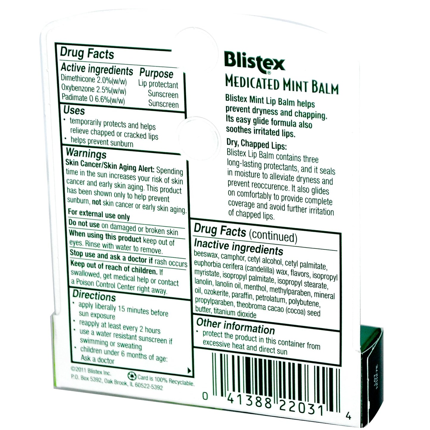 BLISTEX MEDICATED MINT .15 OZ