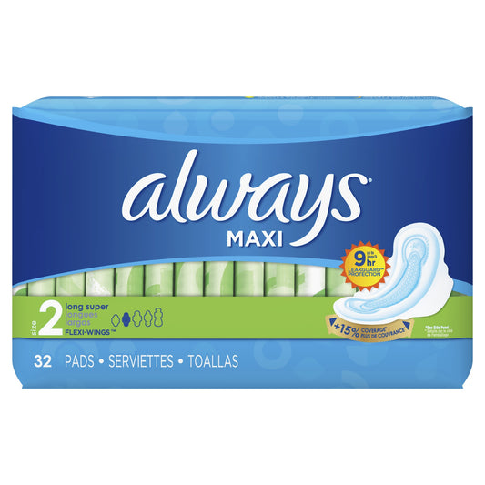 ALWAYS MAXI PAD LONG SUPER W/WINGS 32