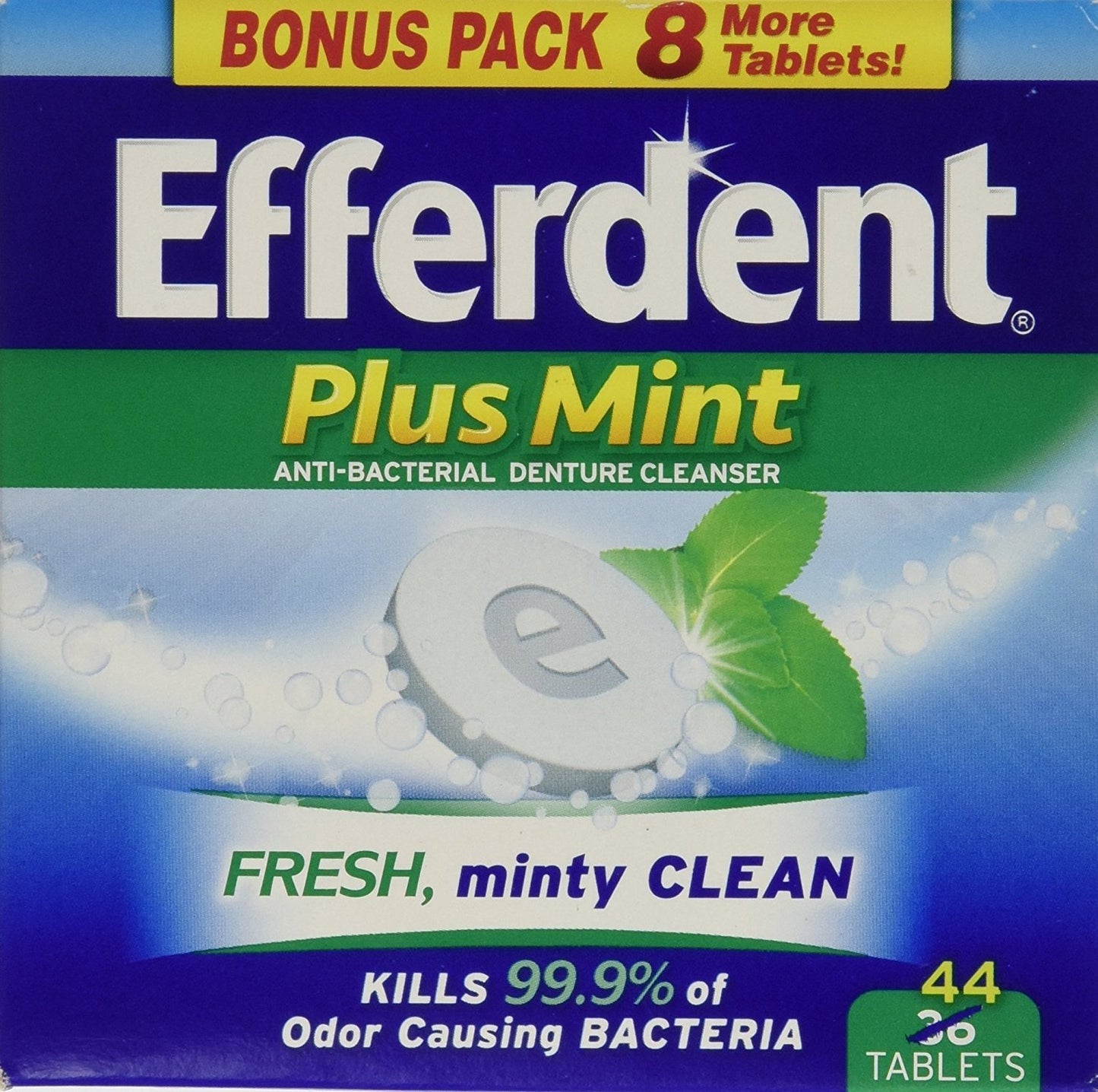 EFFERDENT PLUS DENTURE CLEANER TAB MINT 44
