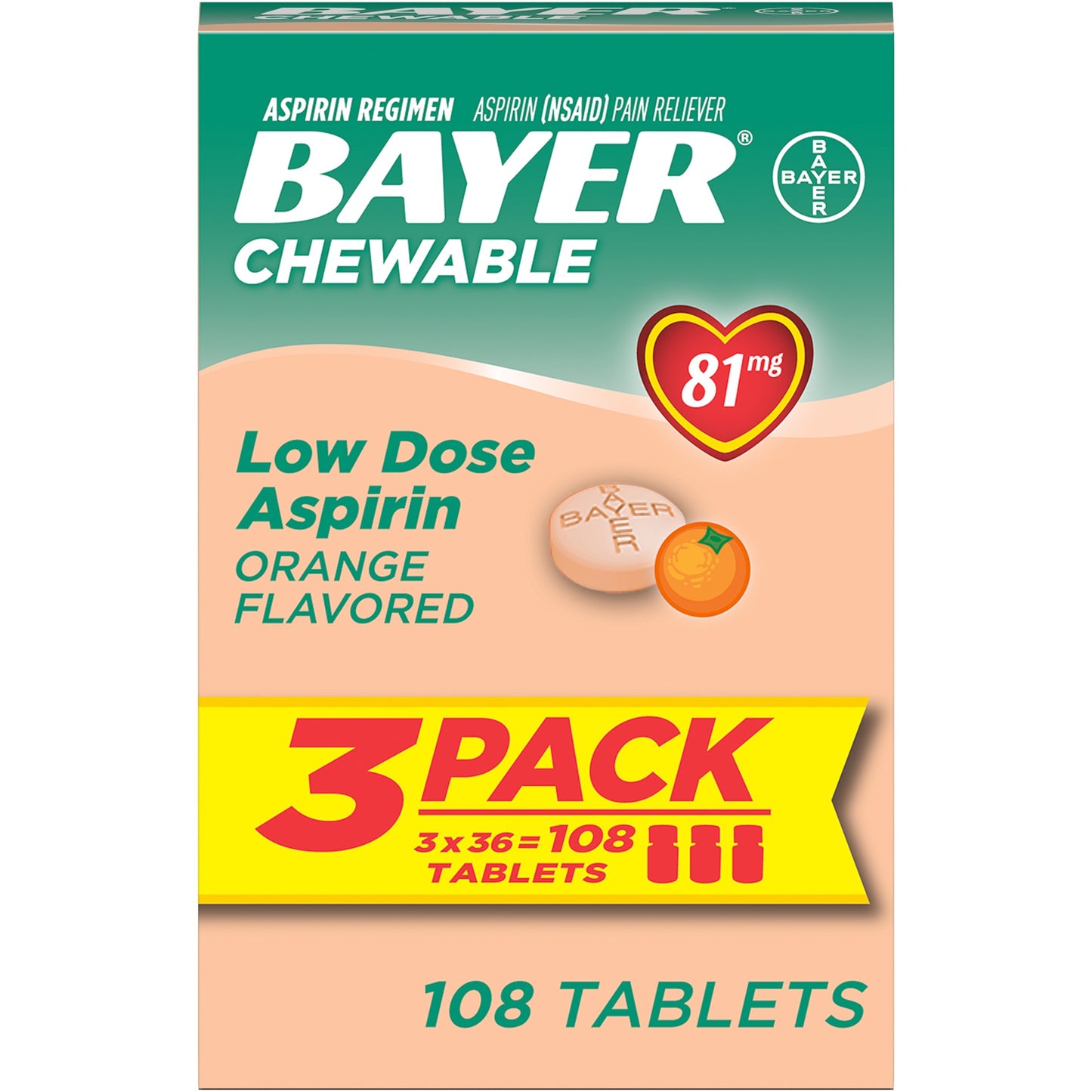 BAYER ASPIRIN CHILD CHEW ORANGE 81 MG 108