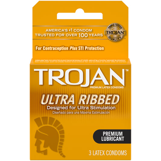 TROJAN RIBBED FOIL LUBRICATED 3