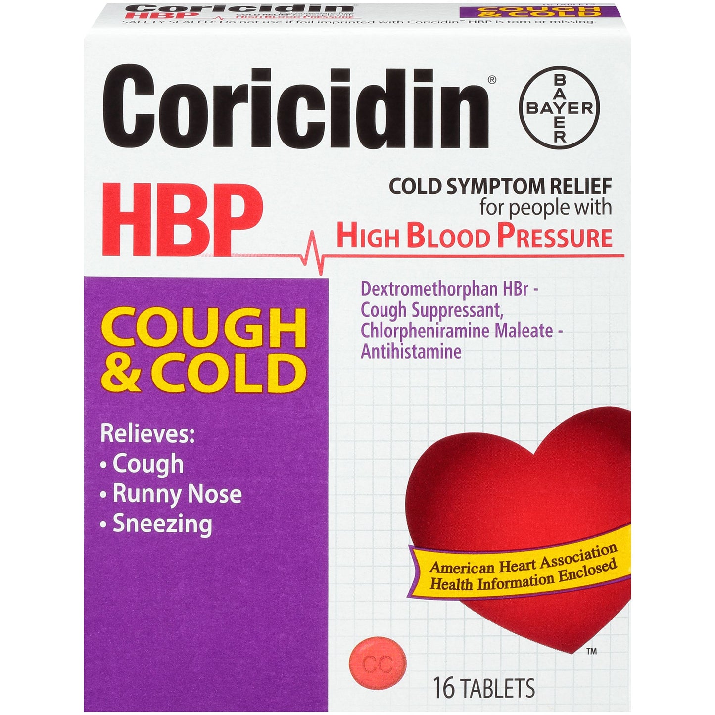 CORICIDIN HBP COUGH & COLD TAB 16