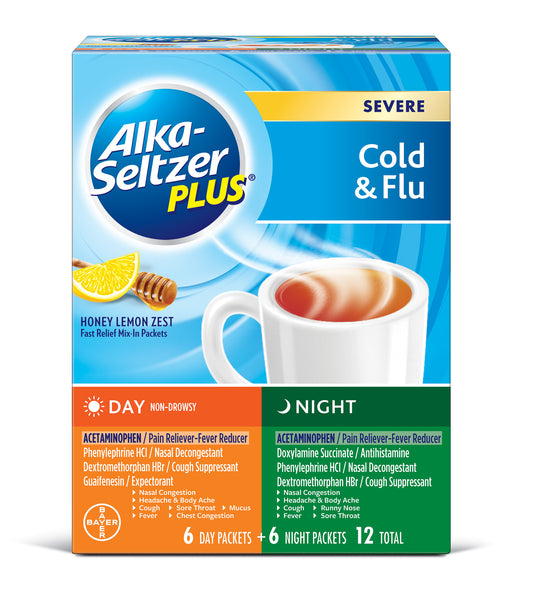 ALKA SELTZER + SEV COLD/FLU DAY/NITE POW 12