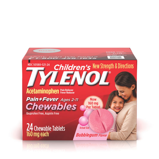 TYLENOL CHILD CHEW 160 MG BUBBLE GUM 24