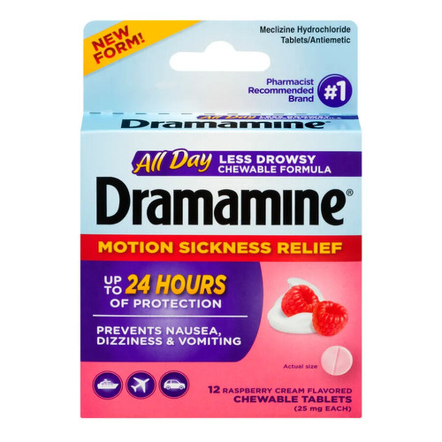 DRAMAMINE LESS DROWSY CHEWABLE RASPBERRY 12