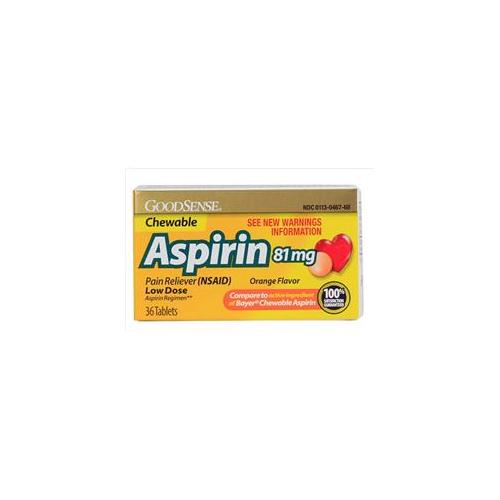 GS ASPIRIN CHEW TAB 81 MG LOW DOSE ORANGE 36