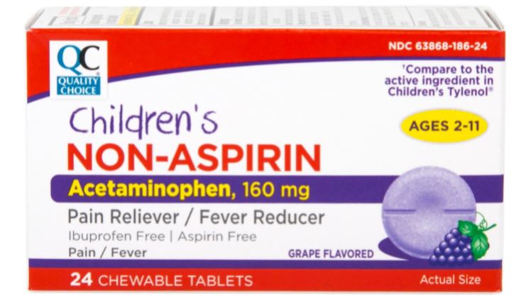 QC CHILD NON ASPIRIN CHEW TAB 160 MG 24
