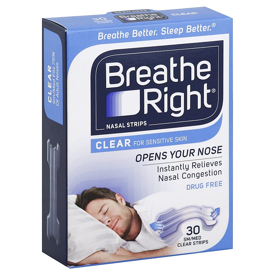 BREATHE RIGHT NASAL STRIP CLEAR SM/MED 30