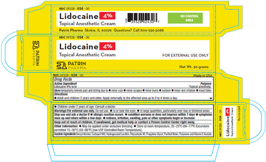 LIDOCAINE 4% CREAM 30 GM TUBE (OTC) PATRIN