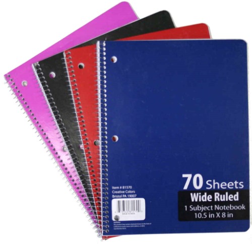 NOTEBOOK 1 SUBJECT WIDE RULED 70 SHEET