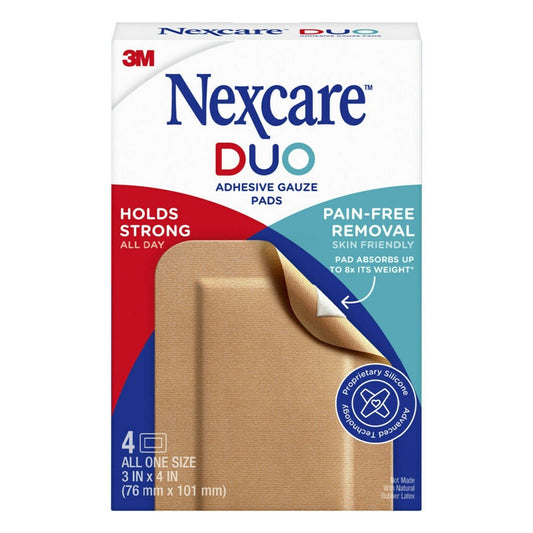 NEXCARE DUO ADHESIVE GAUZE PAD 3" X 4" BX/4
