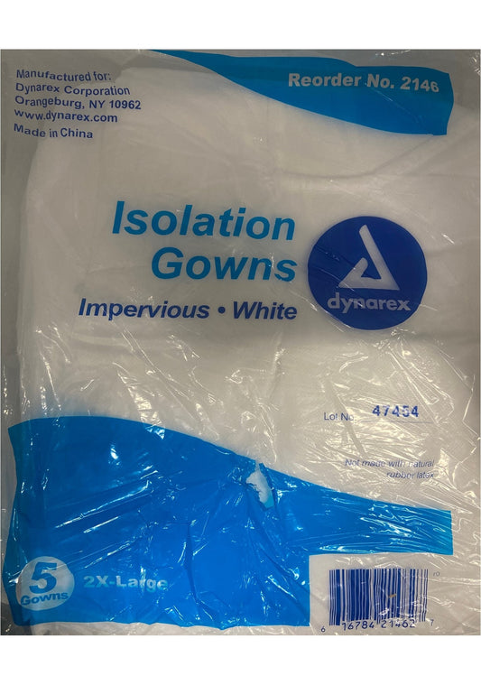 GOWN ISOLATION POLY-COATED WHT 2XL PK/5
