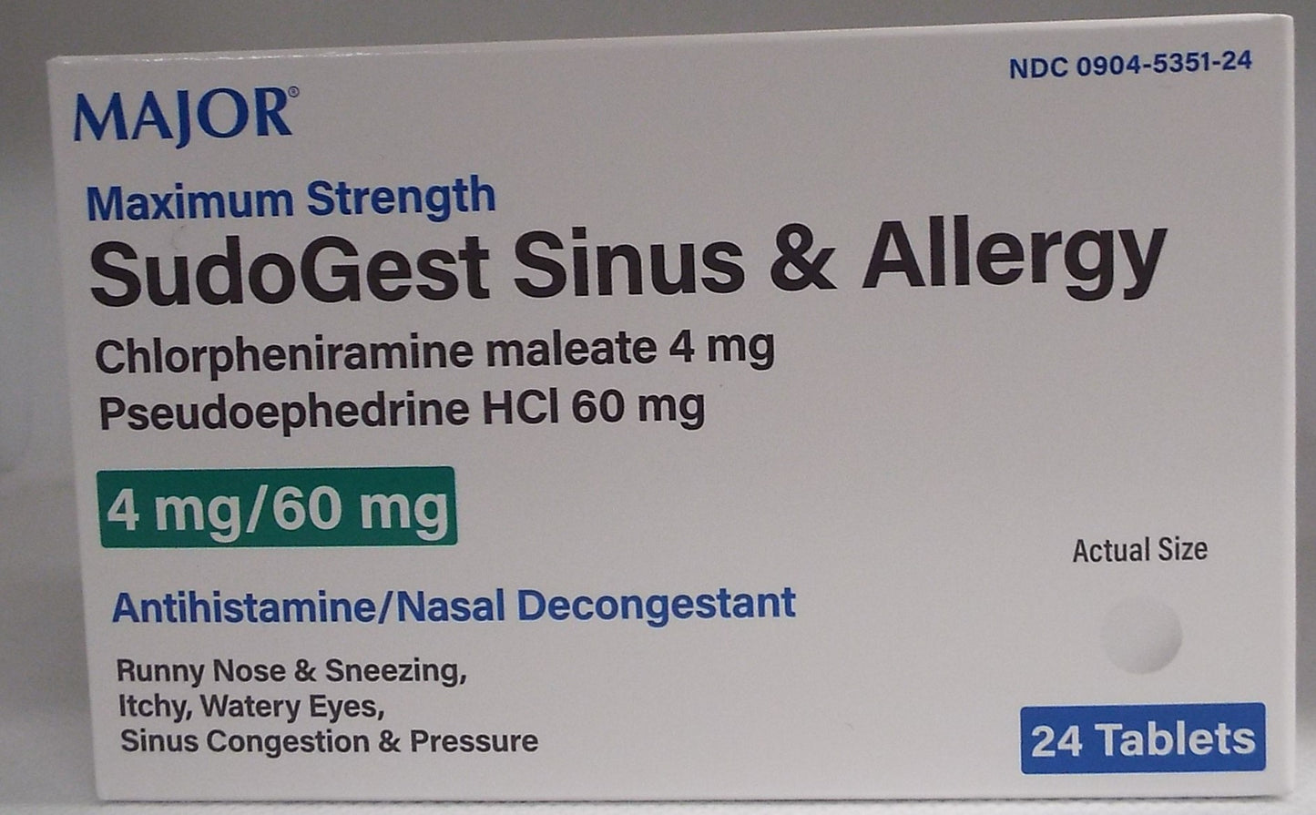 SUDOGEST (SINUS & ALLERGY) TAB 4/60 MG 24