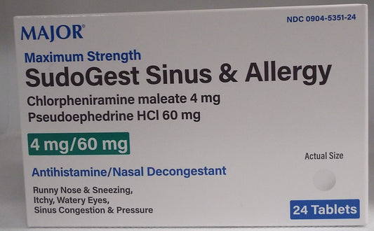 SUDOGEST (SINUS & ALLERGY) TAB 4/60 MG 24