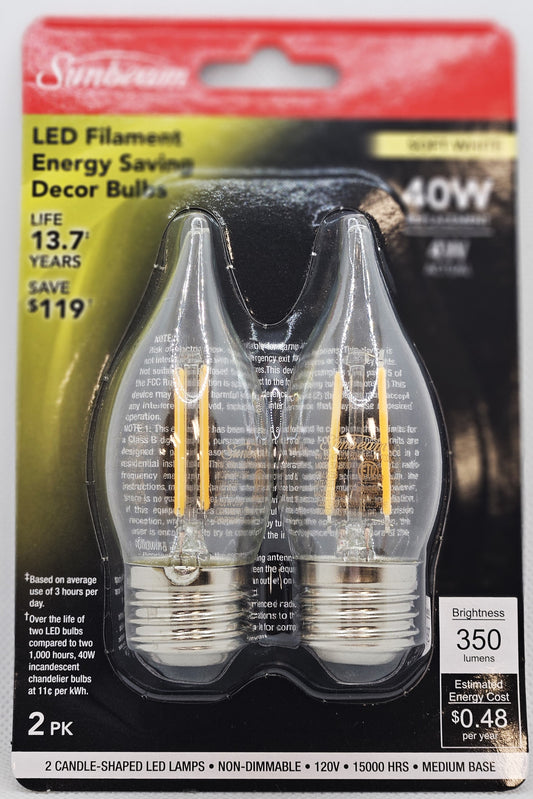 CHANDELIER BASE BULB MB FLAME LED 40 WATT 2PK