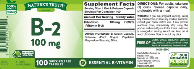 VITAMIN B-2 QUICK RELEASE CAPS 100 MG 100 NT