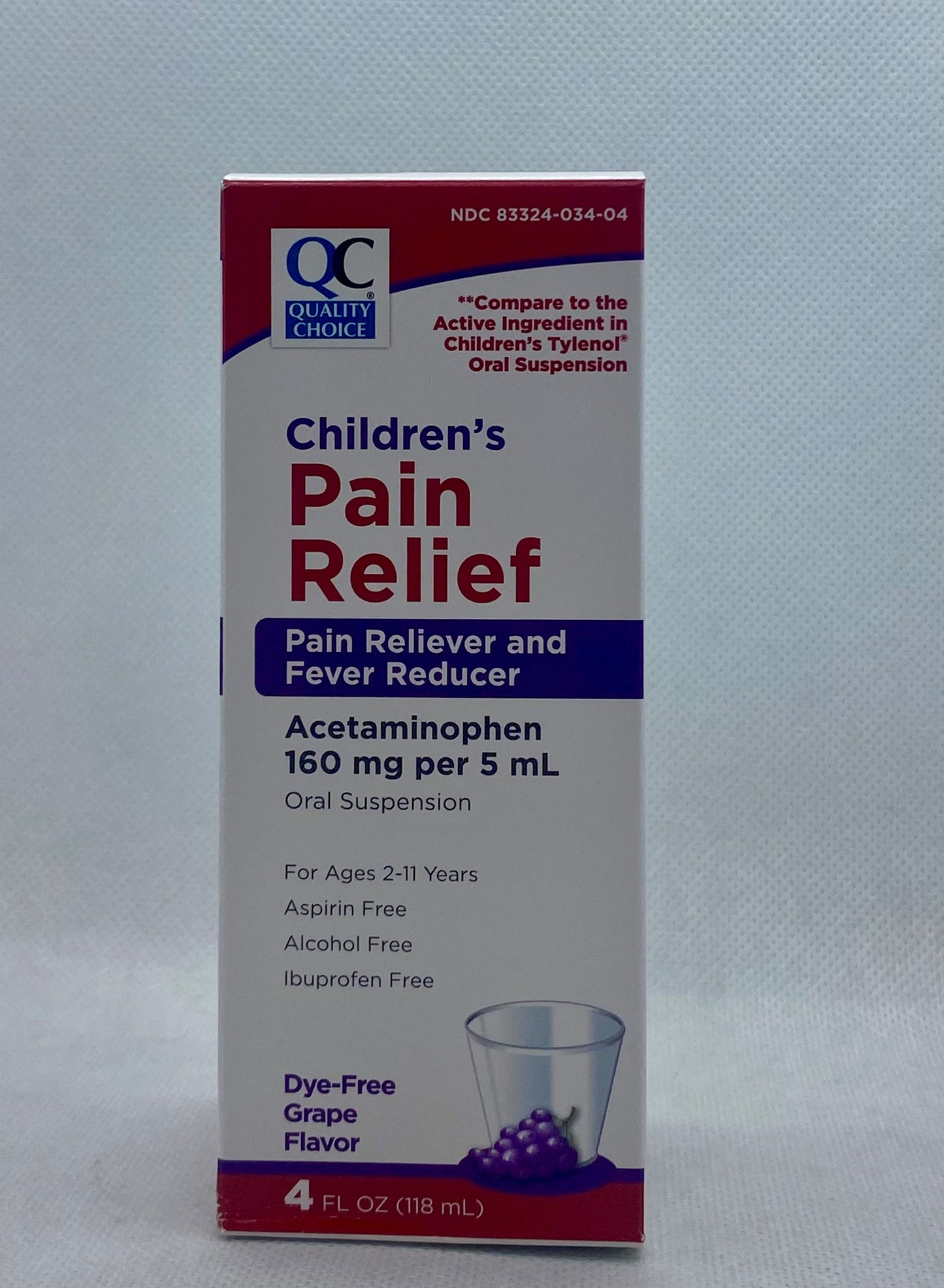 QC ACETAMINOPHEN CHILD SUSP DYE FR GRAPE 4 OZ