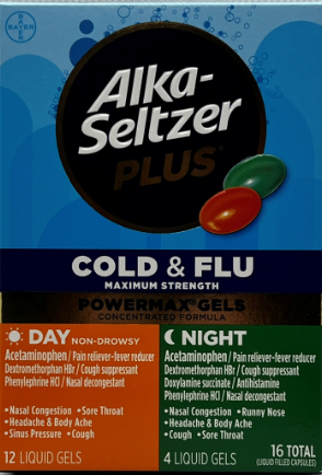 ALKA-SELTZER + POWERMAX GEL COLD & FLU D/N 16