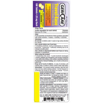 MECLIZINE HCL TAB 25 MG 100 (OTC) GERI-C