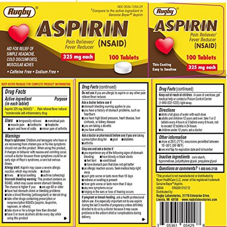 ASPIRIN TAB FC 325 MG(5GR) 100 RUGBY